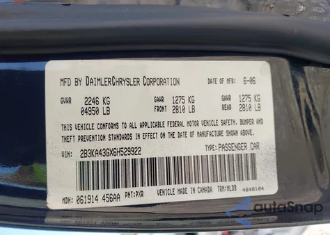 2006 Dodge Charger z USA, uszkodzony, nr VIN 2B3KA43GX6H529922